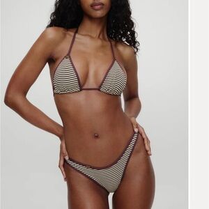 Abella Brown and Cream Striped Bikini